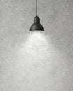 Hanging white lamp with shadow on concrete wall, background