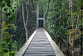 Hanging wooden bridge and green forest in the background at Khao Chan Waterfall Ratchaburi,