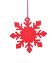 Hanging wooden snowflake Christmas tree ornament isolated on white background Royalty Free Stock Photo