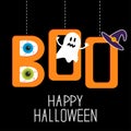 Hanging word BOO with ghost, eyeballs and witch ha