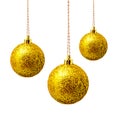 Hanging yellow christmas balls isolated on a white