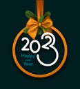 Hanging yellow christmas bauble outline with 2023 sign