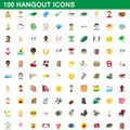 100 hangout icons set, cartoon style