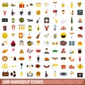 100 hangout icons set, flat style