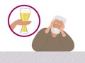 Hangover. Mature elderly man holds his head with her hands, experiencing headache, nausea, stress. Human hand with beer