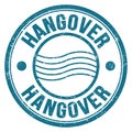 HANGOVER text written on blue round postal stamp sign