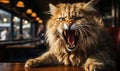 Hangry Cat Angry and Hungry at the Restaurant Table Royalty Free Stock Photo
