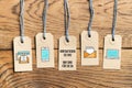 Hangtags on wooden background with German message for CONTACT US, WE ARE THERE FOR YOU