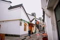 Hangzhou, China - August1, 2017: Street for tourists, traditional street food and soÃÂ³veniers, old historical architexture and