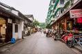 Hangzhou, China - August1, 2017: Street for tourists, traditional street food and soÃÂ³veniers, old historical architexture and