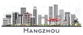 Hangzhou China City Skyline with Gray Buildings Isolated on Whit