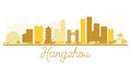 Hangzhou City skyline golden silhouette.