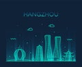 Hangzhou skyline Zhejiang East China vector city Royalty Free Stock Photo