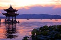 Hangzhou west lake sunset lotus pond GuTing cool Royalty Free Stock Photo