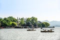 Hangzhou, Zhejiang, China - APRIL, 27 2018 :The beautiful landscape scenery of Xihu West Lake and pavilion in Hangzhou CHINA