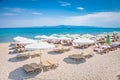 Beautiful Hanioti beach on Kasandra peninsula, Greece. Royalty Free Stock Photo