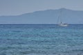 Hanioti, Greece - 09/01/2018 - Yacht and blue water Mediterranean sea. Fun, sport, lifestile