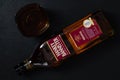 Hankey Bannister blended Scotch whisky bottle isolated on black background