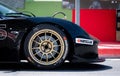 Hankook motor sport tire logo on racing car close up