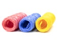 Hanks of colorful twine - pink, blue and yellow. concept of `we`re different.`