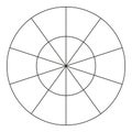 Wheel of life template. Simple coaching tool for visualizing all areas of life. Blank polar graph paper.