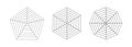 Pentagon, hexagon, octagon graphs. Collection of radar spider templates. Spider mesh. Set of blank radar charts.