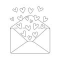 Doodle envelope with hearts. Hand drawn vector illustration. Cute doodle style. Template for Valentines Day simple designs.