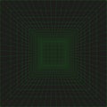 3d wireframe grid room in perspective. Cyberspace with green laser beams or green mesh on a black background. Royalty Free Stock Photo