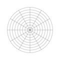 Wheel of life template. Polar grid of 12 segments and 8 concentric circles. Coaching tool .