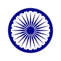 Ashoka Chakra illustration in blue. Indian flag Ashoka chakra wheel symbol in flat style design isolated on a white background. Royalty Free Stock Photo