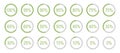 Percentage round diagrams icons for infographics from 0 to 100 percent. Set of infographics elements. Colour fill. Royalty Free Stock Photo