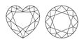 Heart, Circle diamond cut shape icons. Design diagram. Brilliant Heart, Circle shaped modified cut. Set of Precious gemstone. Royalty Free Stock Photo