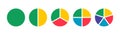 Pies segmented on from 1 to 5 equal parts. Donut charts. Pie, pizza chart round layout icons. Diagrams infographic multicoloured. Royalty Free Stock Photo