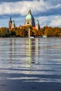 The Hannover city new town hall over Maschsee lake