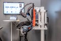 Hannover , Germany - April 02 2019 : German Bionic presents first robot exoskeleton for the Industrial IoT Royalty Free Stock Photo