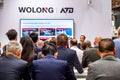 Hannover , Germany - April 02 2019 : Wolong is presenting the newest generation of cobots - Collaborative robots - and