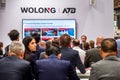 Hannover , Germany - April 02 2019 : Wolong is presenting the newest generation of cobots - Collaborative robots - and