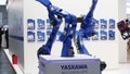 Yaskawa motoman robot arm rotating on Messe fair in Hannover, Germany