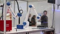 Yaskawa motoman HC10 robot arm working process on Messe fair in Hannover, Germany