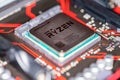 AMD Ryzen processor chip on an Asus prime 350 plus mainboard. Royalty Free Stock Photo