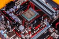 AMD Ryzen processor chip on an Asus prime 350 plus mainboard. Royalty Free Stock Photo