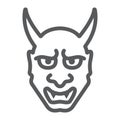 Hannya line icon, asian and demon, japanese mask sign, vector graphics, a linear pattern on a white background.