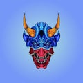 hannya mask Red half blue and horns on his head with japanese style culture illustration Royalty Free Stock Photo