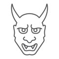 Hannya thin line icon, asian and demon, japanese mask sign, vector graphics, a linear pattern on a white background.