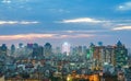 Hanoi cityscape at sunset with arising high buildings in Dong Da district