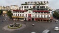 Hanoi Famous Roundabout with traffic. High angle of Dong Kinh Nghia Thuc Square in Old Quarter. Royalty Free Stock Photo