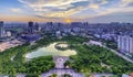 Hanoi skyline cityscape at twilight period. Cau Giay park