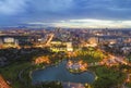 Hanoi skyline cityscape at twilight period. Cau Giay park, west of Hanoi