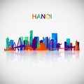 Hanoi skyline silhouette in colorful geometric style.