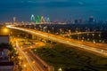 Hanoi skyline at twilight at Vo Chi Cong street, leading to Nhat Tan cable-stayed bridge, Anh district Royalty Free Stock Photo